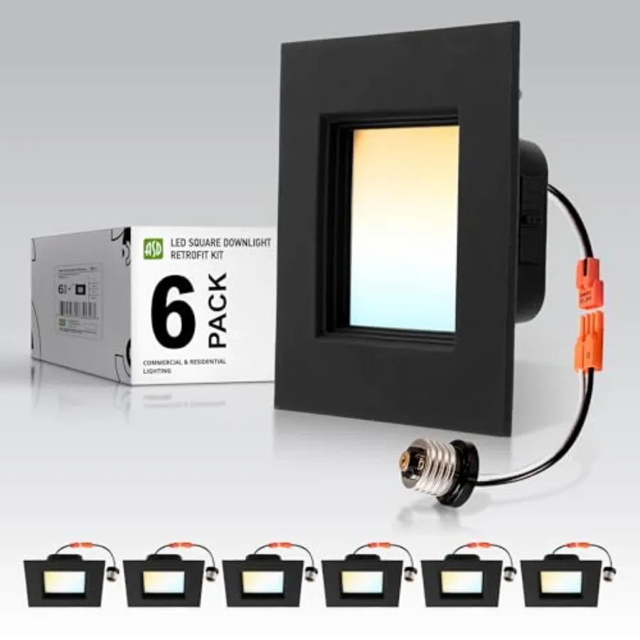 Retrofit LED Square Recessed Lighting - 9W 709LM 2700/3000/3500/000/5000K Selectable Dimmable LED Downlight, Wet Rated CRI90 Ba