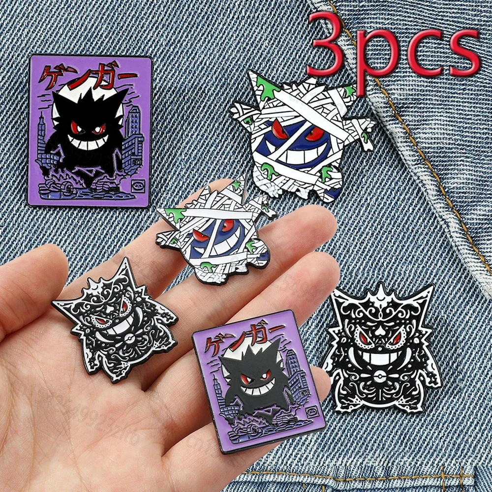 Pokémon Cartoon Gengar Brooches Creative Halloween Pikachu Anime Figures Action Model Metal Badge Women Jewelry Enamel Lapel Pin