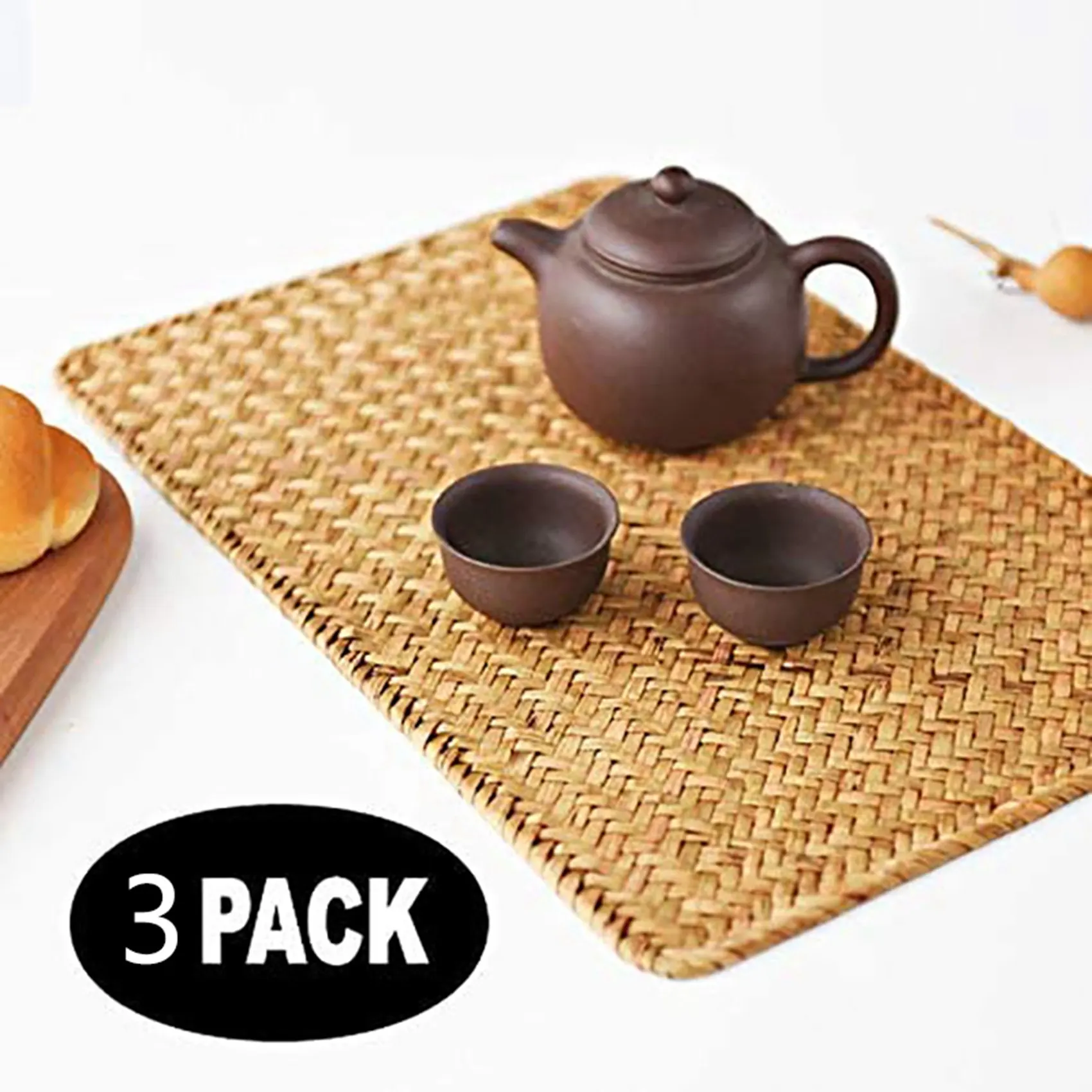 

ABPQ-Pack Of 6, Natural Seagrass Place Mat, 17.7Inch X 12Inch, Hand-Woven Rectangular Rattan Placemats