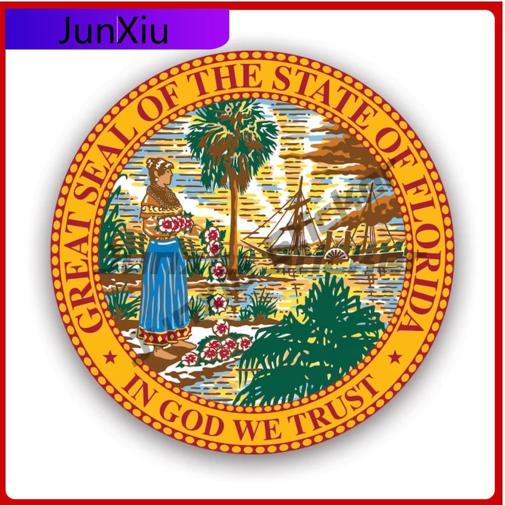 

Bold Cartoon Florida State Seal Sticker Decal American Made Uv Protected Southeastern South Car Decal Uv Resistant No Fade