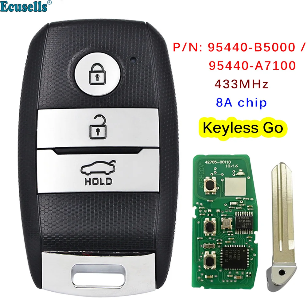 

3 Button Keyless Go Smart Remote Key 433MHz 8A Chip Fob for KIA K3 Forte Cerato 2013-2016 P/N: 95440-B5000 / 95440-A7100