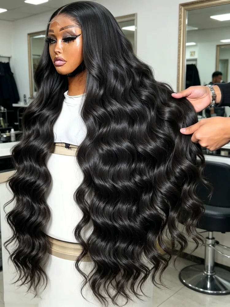 

Brazilian Remy Human Hair Lace Front Wig Natural Black Body Wave 13x4 HD Transparent Lace Frontal Pre Plucked For Women