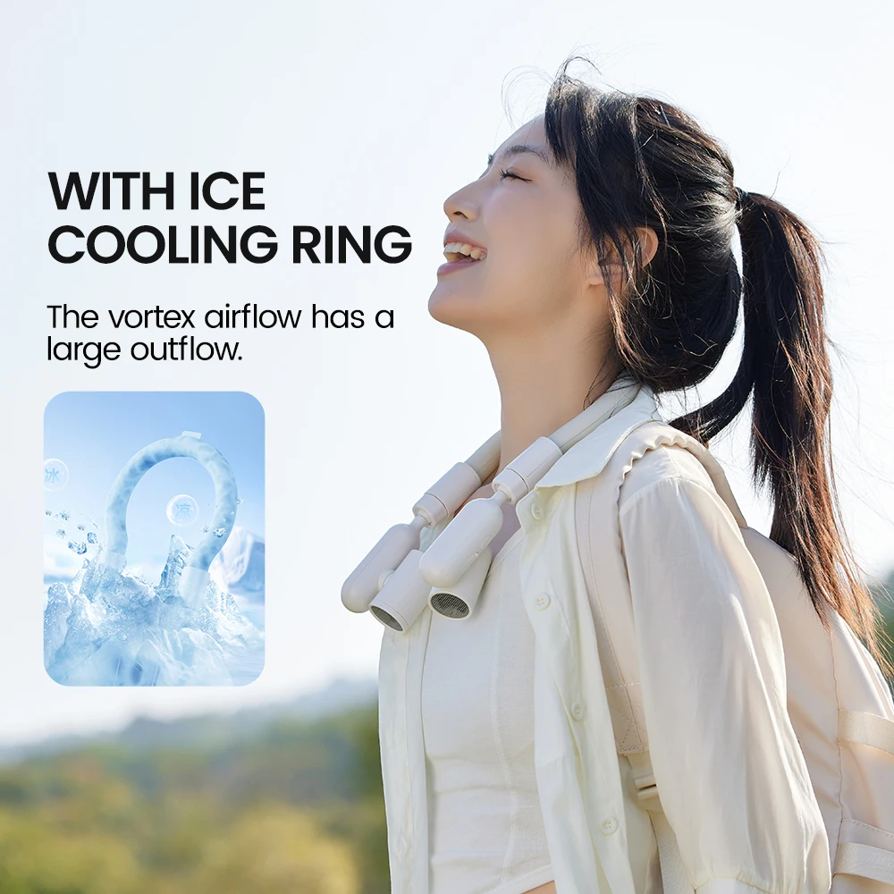 New Arrivals Portable Rechargeable Cooling Hanging Neck Fan Custom Logo Bladeless Around the Neck Fan for Summer Travel