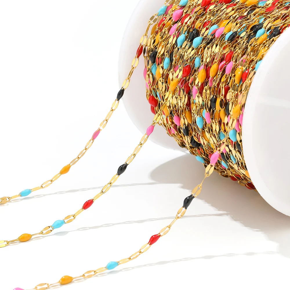 2meters Stainless Steel Lips Chain Jewelry Making Colorful Enamel Chains for DIY Bracelet Necklace Jewelry Chains Findings Bulk