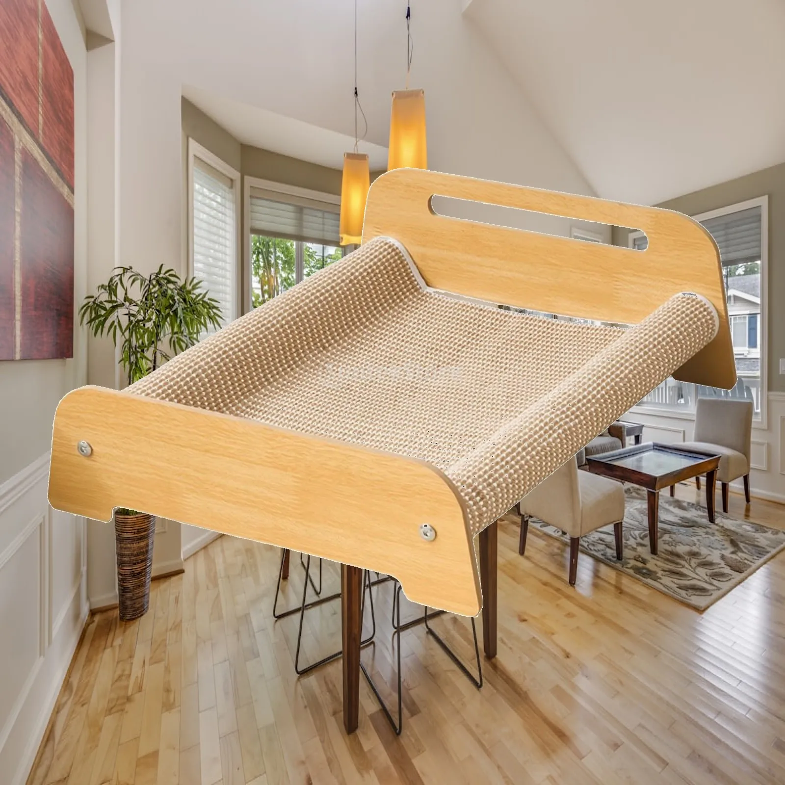Pet Cat Bed with Raised Perch and Scratch Board Sturdy MDF Frame for Feline Naps