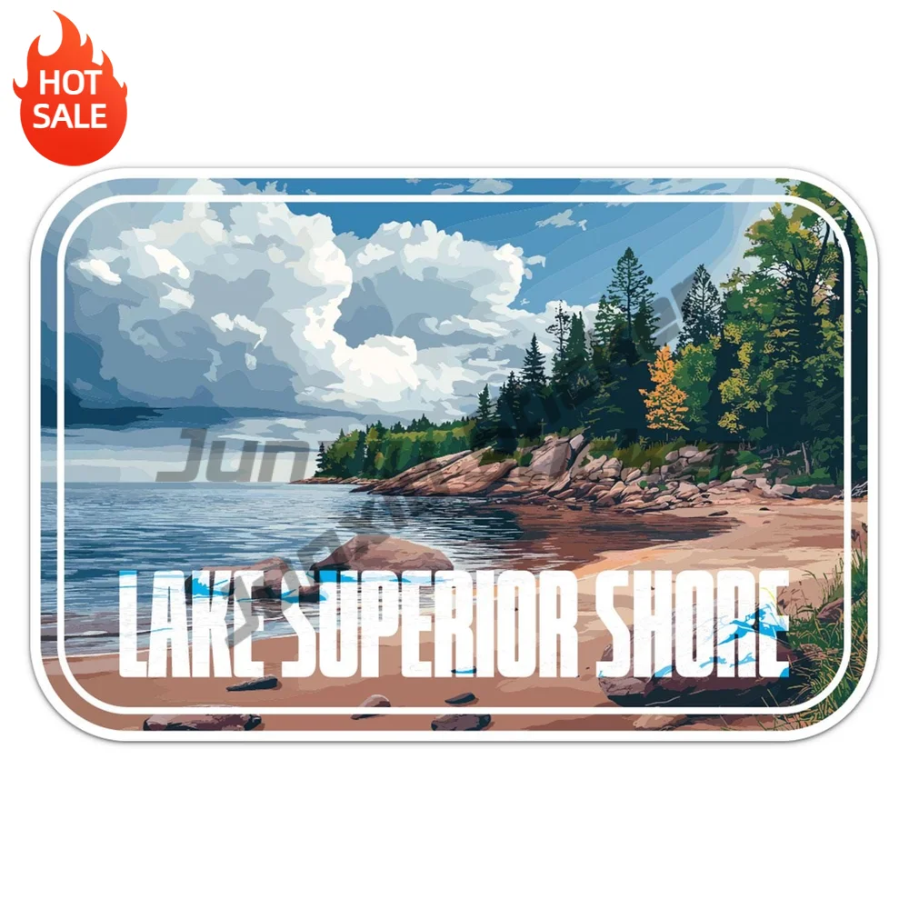 Lake Superior Shore Vinyl Car Sticker Self Adhesive Decal for Car Window and Travel Bag Travel Souvenir Design