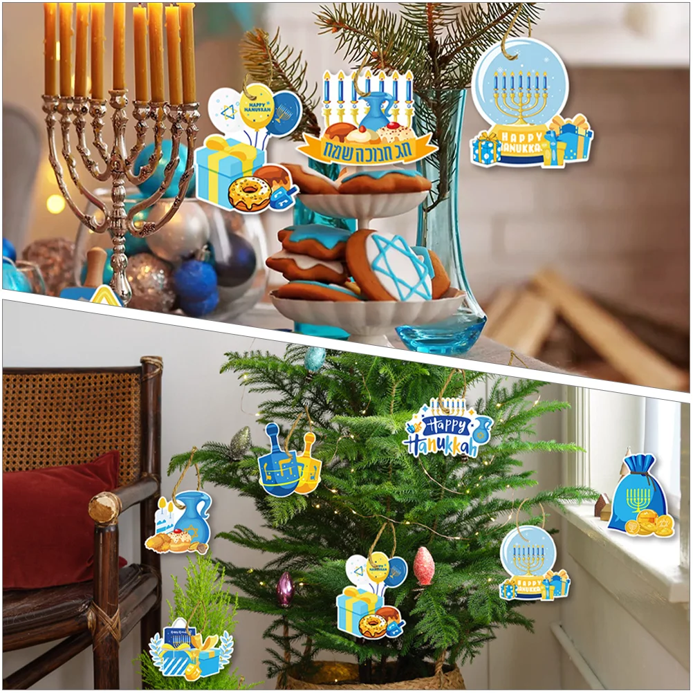 12 Pcs Decorate Hanukkah Party Decoration Hanging Cards Pendant Rope Swirl Decorations