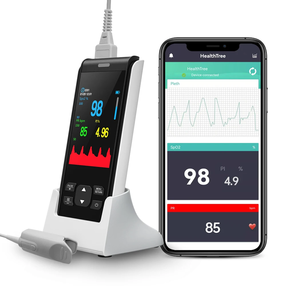 

HealthTree Rechargeable Handheld Pulse Oximeter Oximetry Blood Oxygen Heart Rate Monitor Bluetooth APP Control
