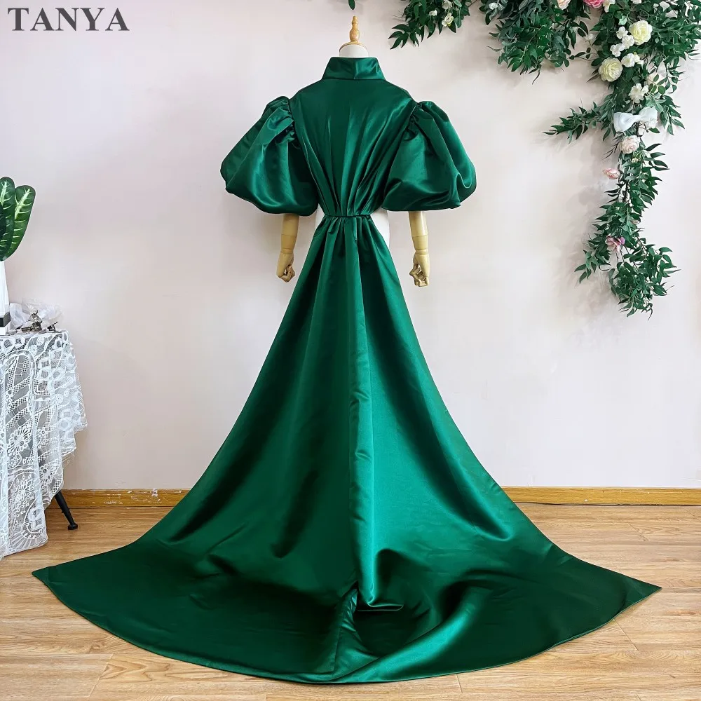 Long Satin Wedding Cape Puffy Short Sleeves Sweep Train Swan Necked Evening Party Cloth Jacket Bolero Matching Accessories