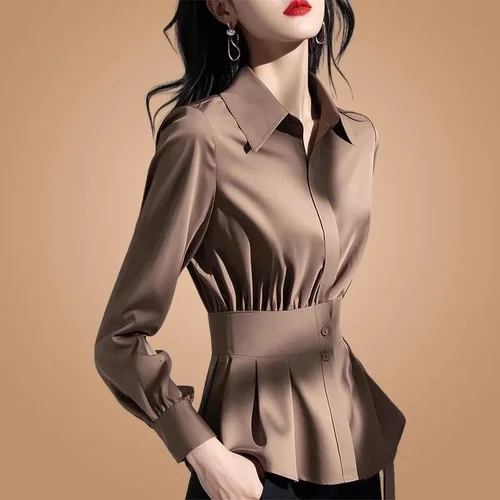Imagen 1 del producto Camisa con pellizco de cintura para mujer, abrigo hecho en Europa para primavera y verano, chaquetas de nicho elegantes de gama alta, Tops ligeros de lujo para mujer 2025