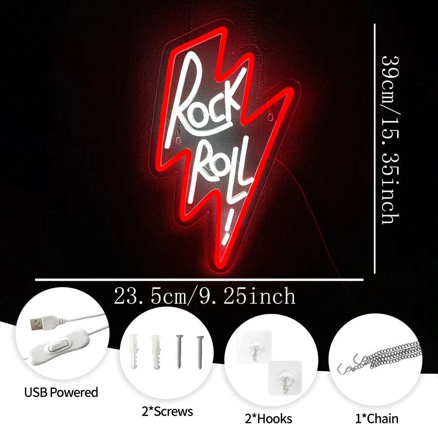 Rock Roll Neon Sign For Wall Decor,Light Up Sign For Music Concert,Bedroom,Man Cave,Party,Club,Bar,Gift For Rock Enthusiasts
