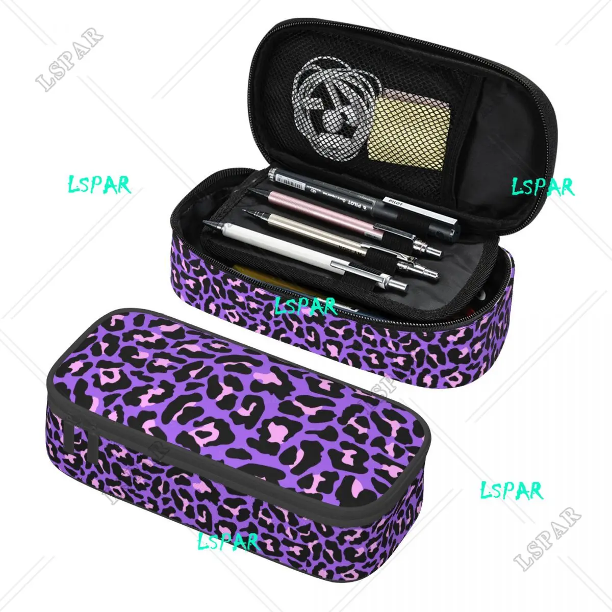 Customized Neon Purple And Pink Leopard Seamless Pattern Pencil Cases for Big Capacity Animal Cheetah Pencil Box Stationery