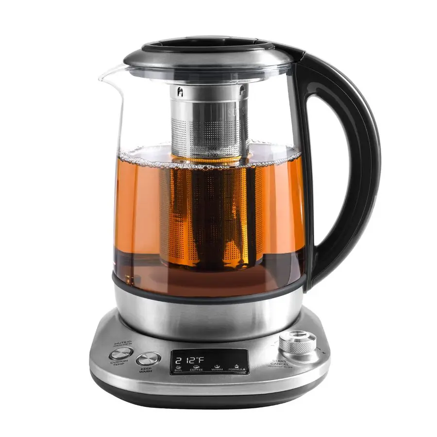 Electric Tea Kettle with Removable Infuser, 9 Preset Brewing Programs, Temperature Control, 2 Hours Keep Warm, Borosilicate Glas