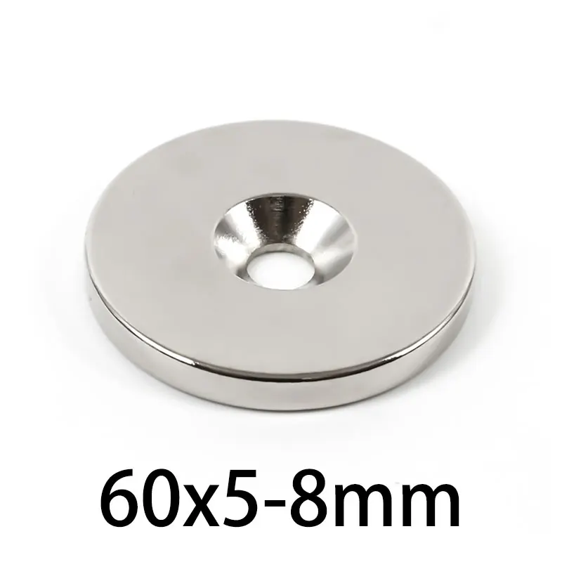 

1/2/3PCS 60x5-8mm Neodymium Magnet 60mm x 5mm Hole 8mm NdFeB N35 Round Super Powerful Strong Permanent Magnet Disc