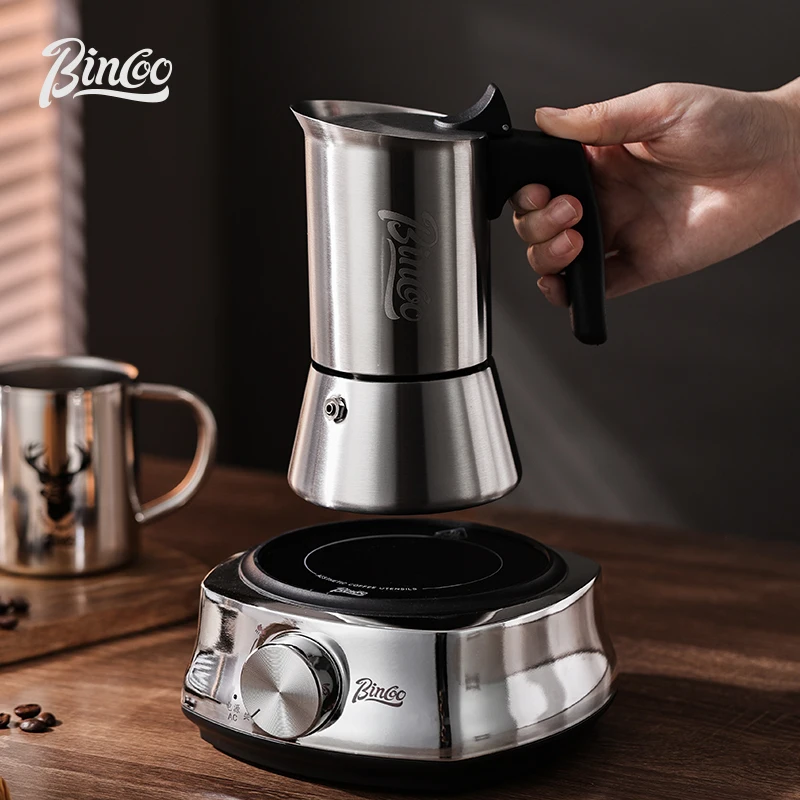 Bincoo-olla de Mocha recta de acero inoxidable, estufa eléctrica de cerámica de extracción concentrada, cafetera calentada para el hogar, 220V, 600W