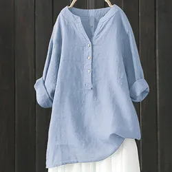 Women Long Sleeved Oversize Blouse Vintage Loose Blusas Spring Summer 2024casual Loose Cotton Linen Blouse Plus Size Shirt