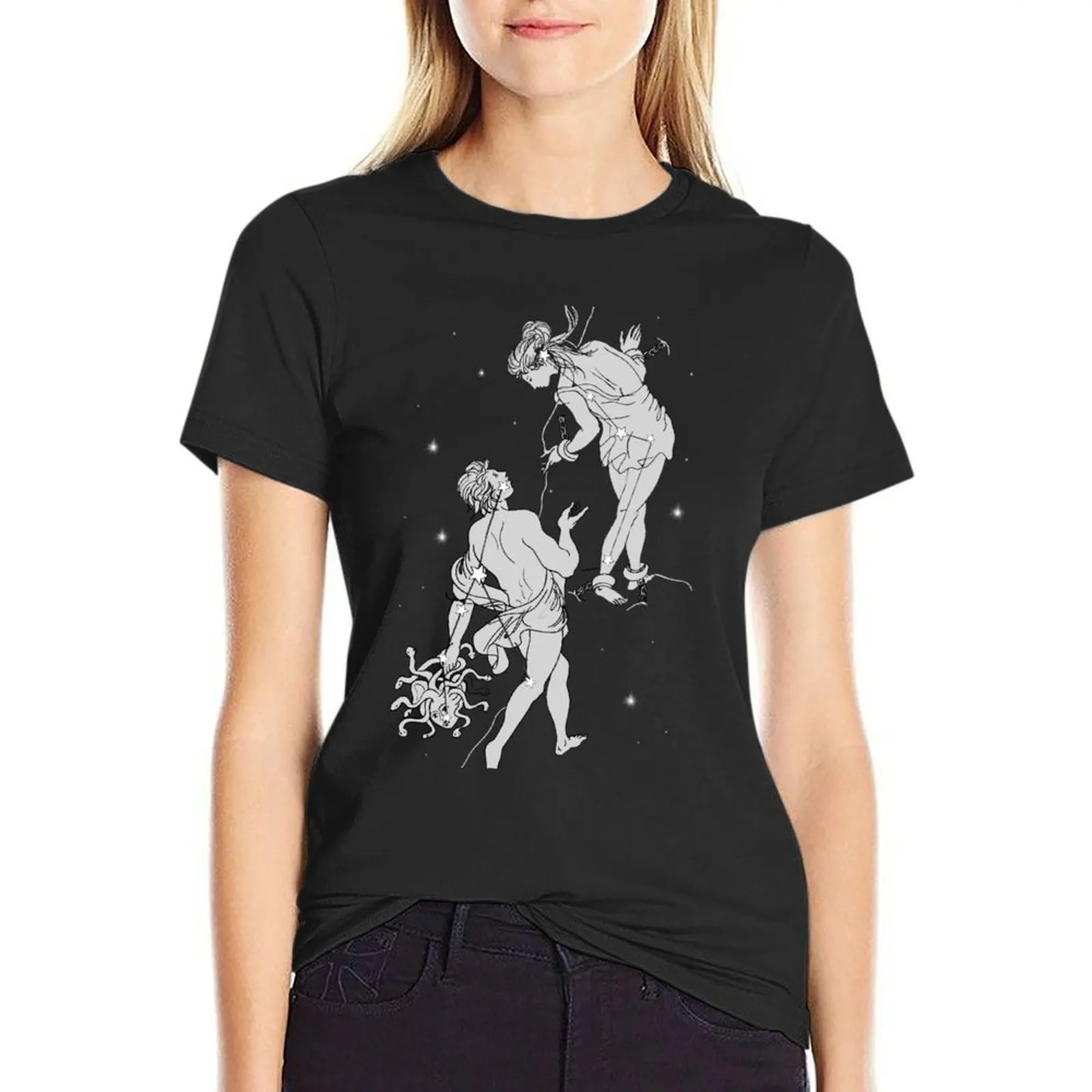 

Perseus and andromeda drawing T-Shirt Aesthetic clothing plus size tops oversized plain t shirts for Women