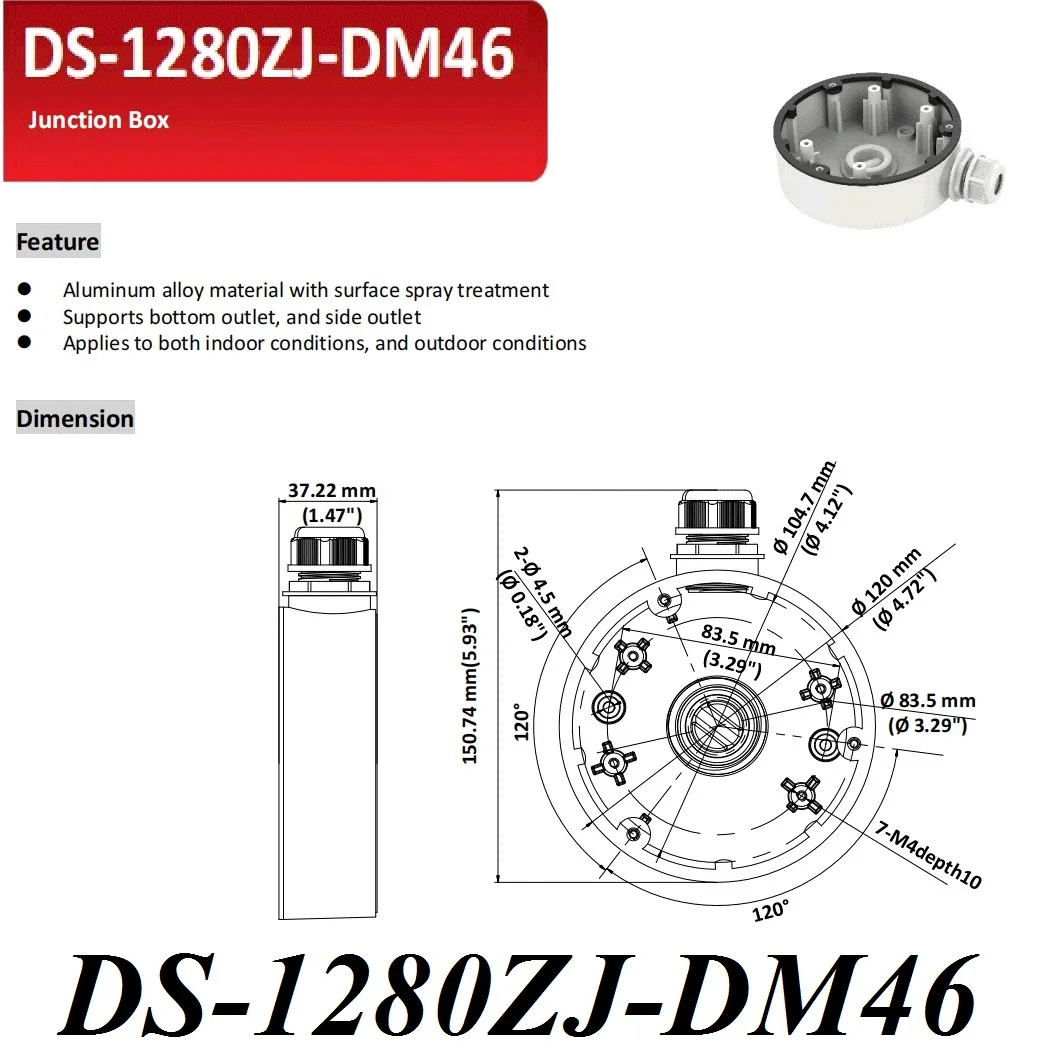 Junction Box DS-1280ZJ-DM46 Mount Bracket for for Dome Camera, DS-1260ZJ Cables management box, wire concealment box