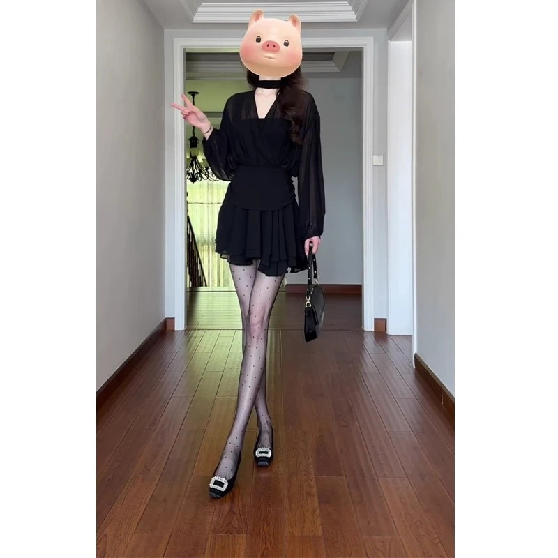 Vestidos de manga larga para mujer, vestido para fiesta de boda, otoño, Modal, medio cuello alto, cintura acanalada ahumada, minimalista y elegante