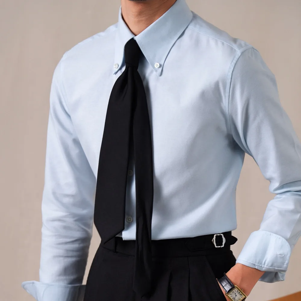 Solid Color Men's Shirt Business Casual Shirt Men Long Sleeve Skin-Friendly Cotton Feel Windsor Collar Commuter Shirts Men Dress