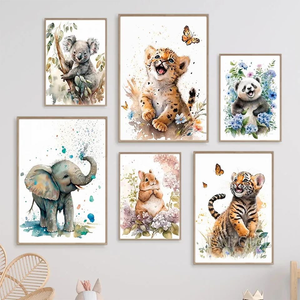 Full Drill Elephant Panda Tiger Koala Cat Cartoon Animal Watercolor Diamond Painting Embroidery Mosaic Pictures Baby Room Decor