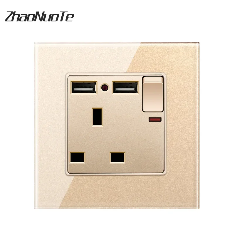 

1-4 банды, 1-контактный 2-позиционный настенный светильник, кнопочный переключатель, стандарт Великобритании, 146, тип 13А, с USB-розеткой, панель из закаленного стекла, британская розетка