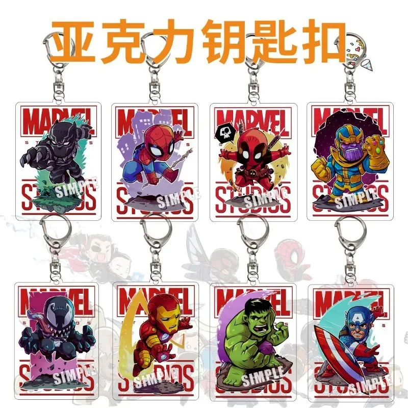 The Avengers Anime Iron Man Cartoon Pendant Spiderman Acrylic Keychain Venom Incredible Hulk Captain America Holiday Gift