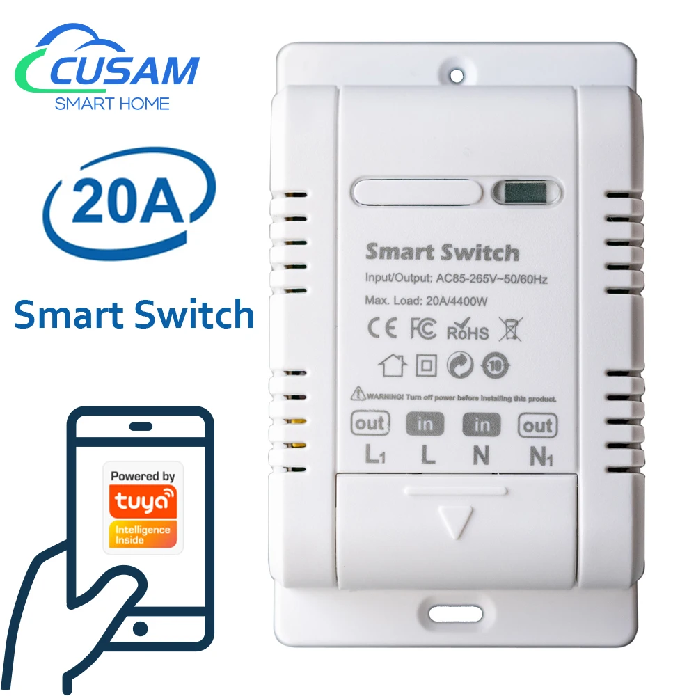 CUSAM Smart High Power Switch 20A Circuit Breaker Overload Protection Tuya App Control Works with Alexa Google Home