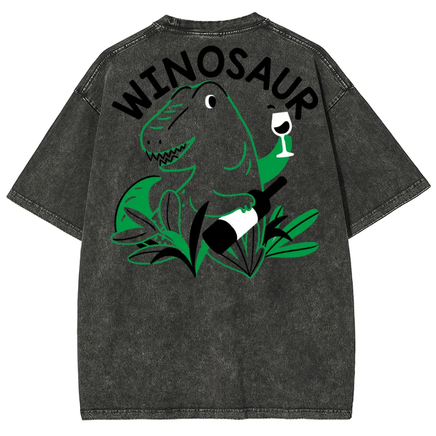 Fashion Trend New Short-Sleeved Cartoon Lines Hand-Painted Frog Print Loose Retro Shoulder-Washed Denim T-Shirt