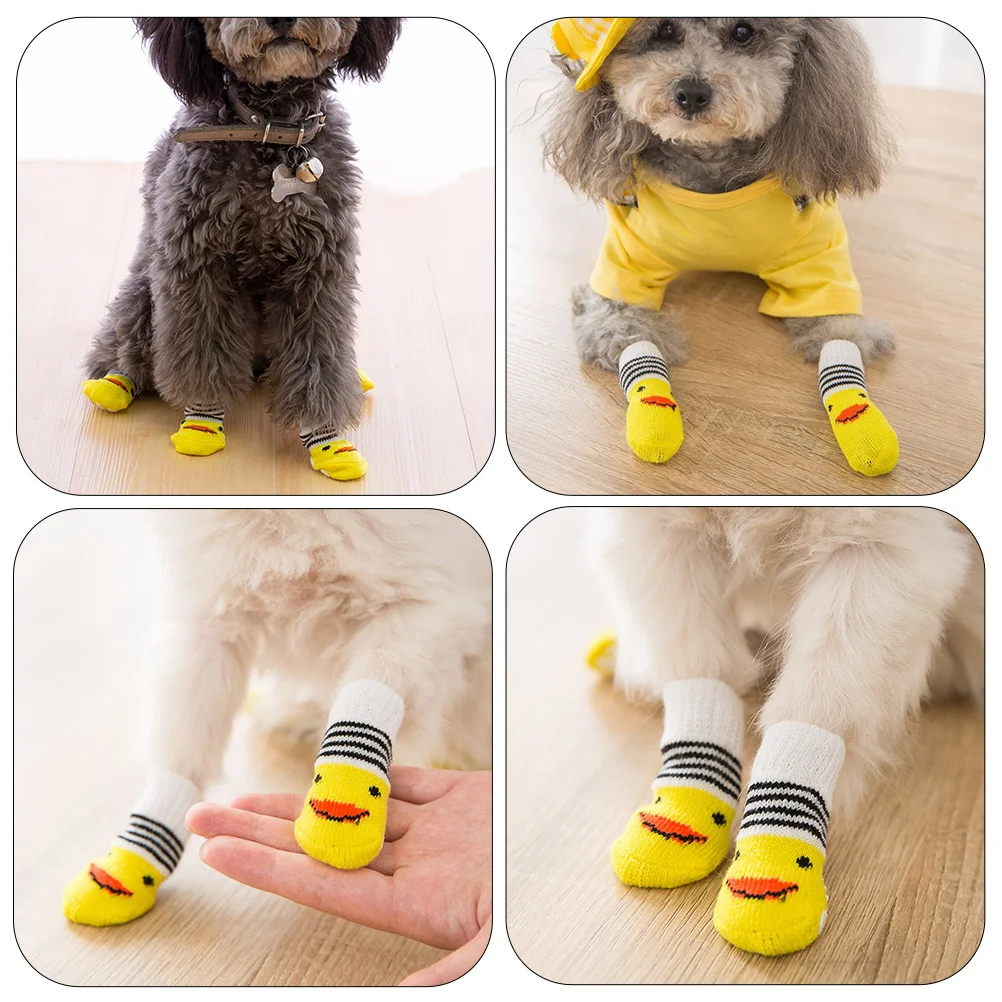 

4Pcs Pet Socks Anti-Slip Dog Sock Soft Warm Dog Foot Protector Puppy Sock Non-Stick Comfortable Socks for Small Dogs