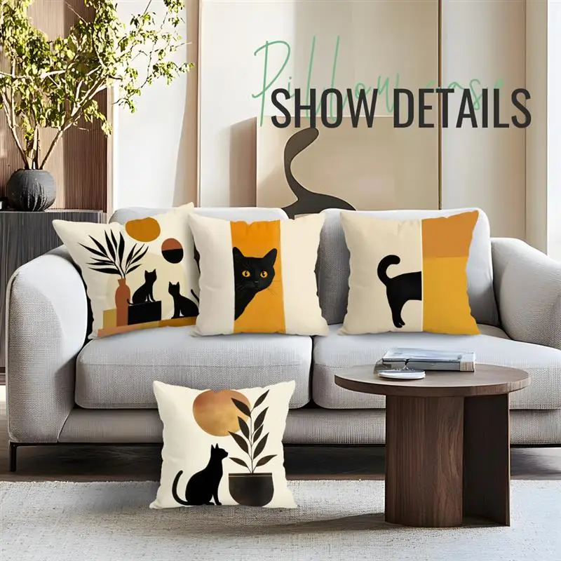 Funda de almohada con diseño de gato abstracto bohemio, funda de almohada estampada, funda de cojín cuadrada, funda de