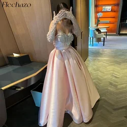 Flechazo Pink Satin Prom Dresses Sweetheart Sequin Bead Tassel A Line Celebrity Occasion Dress For Women 2024 robes de soirée