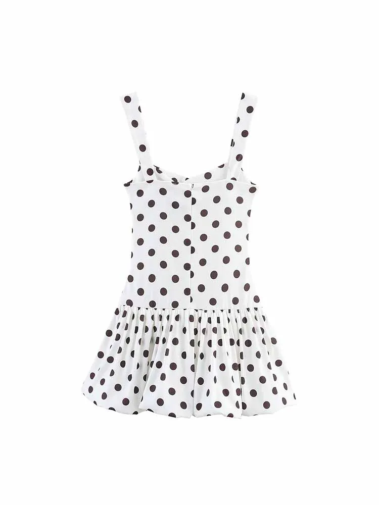 Robe à bretelles polyvalente pour femmes, mode rapide, style européen et américain, imprimé à pois, version ballon
