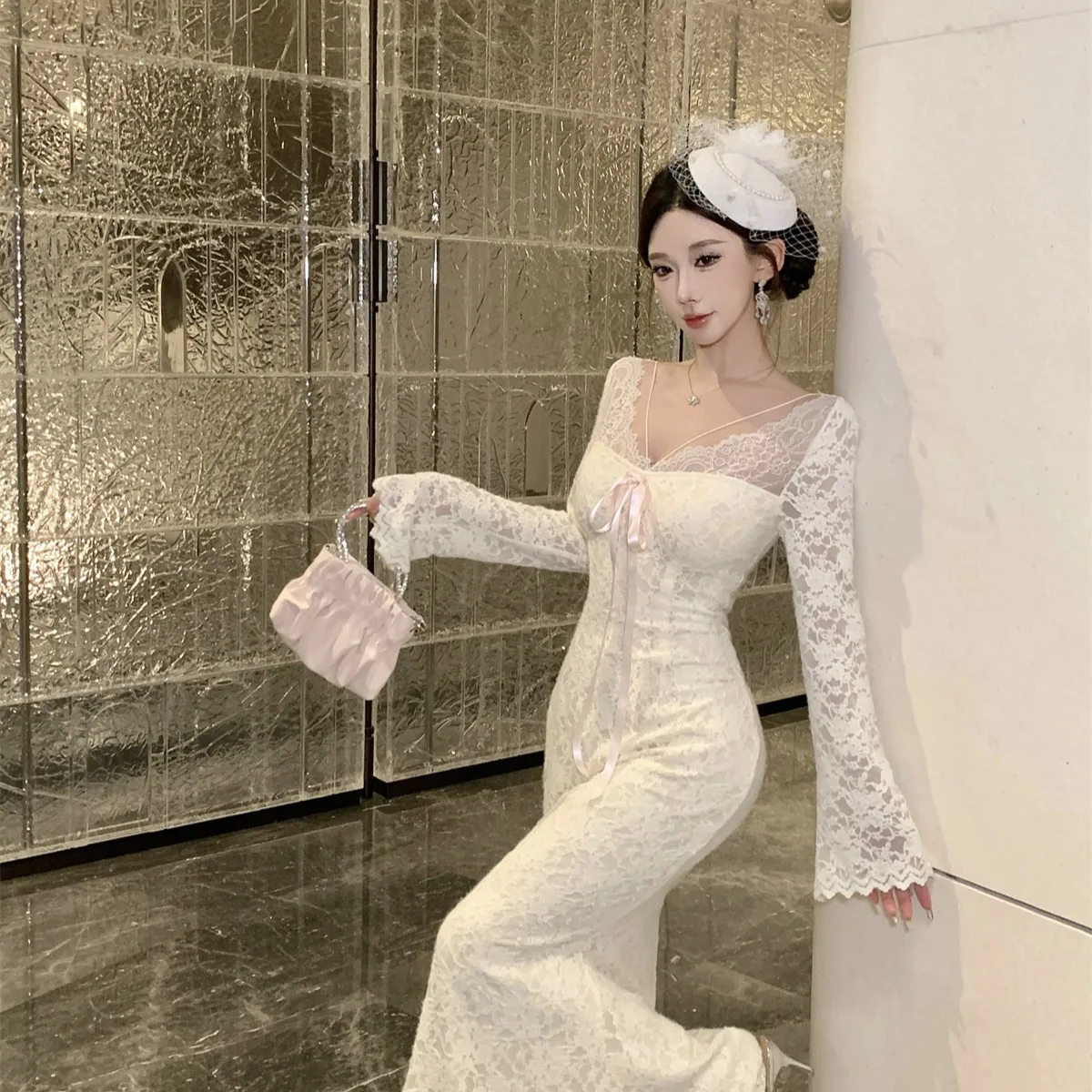 مثير V-Ne طويل Sve الدانتيل الدكتور التخسيس Fi الذيل تنورة عالية الخصر الخريف الشتاء جديد Sle الحلو Sle النسيج الآخر... #2