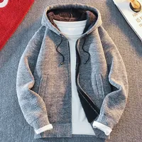 Classic Men's Knitted Sweater Cardigan Hooded Jackets Casual Streetwear Full Zip Cardigans Jackets Coat