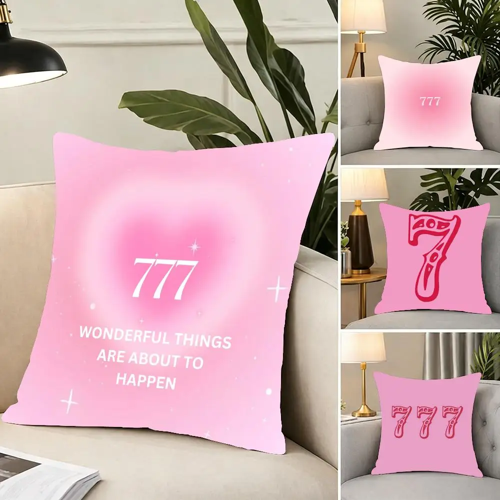 Cheerful Auspicious Pink Lucky Number 8 Cushion Cover Portable floor cushion for travel Yoga Minimalist text 2way tricot
