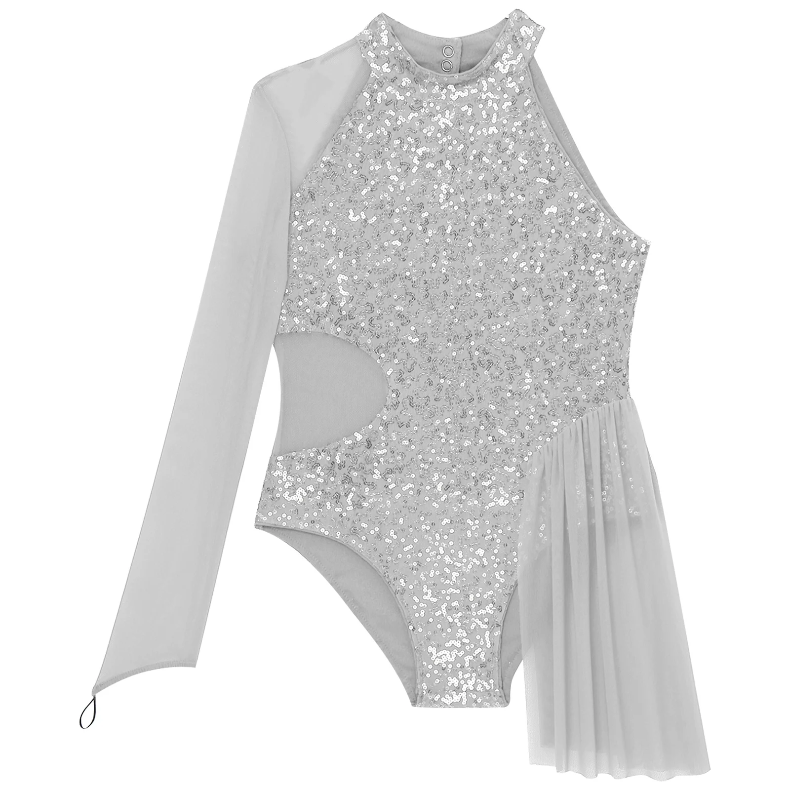 Kids Girl Jazz Latin Dance Bodysuit Kunstschaatsen Ballet Gymnastiek Uitvoering Kostuum Een Schouder Pailletten Doorschijnend Mesh Turnpakje