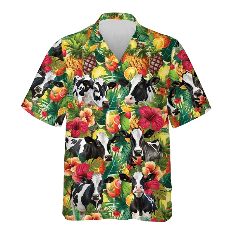 

Hawaiian Men's Shirt 3D Printing Summer Cow Pattern Oversized Comfortable Casual Tops Short Beach Clothing Street Wear Shirts