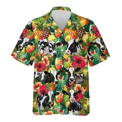 Hawaiian Men's Shirt 3D Printing Summer Cow Pattern Oversized Comfortable Casual Tops Short Beach Clothing Street Wear Shirts