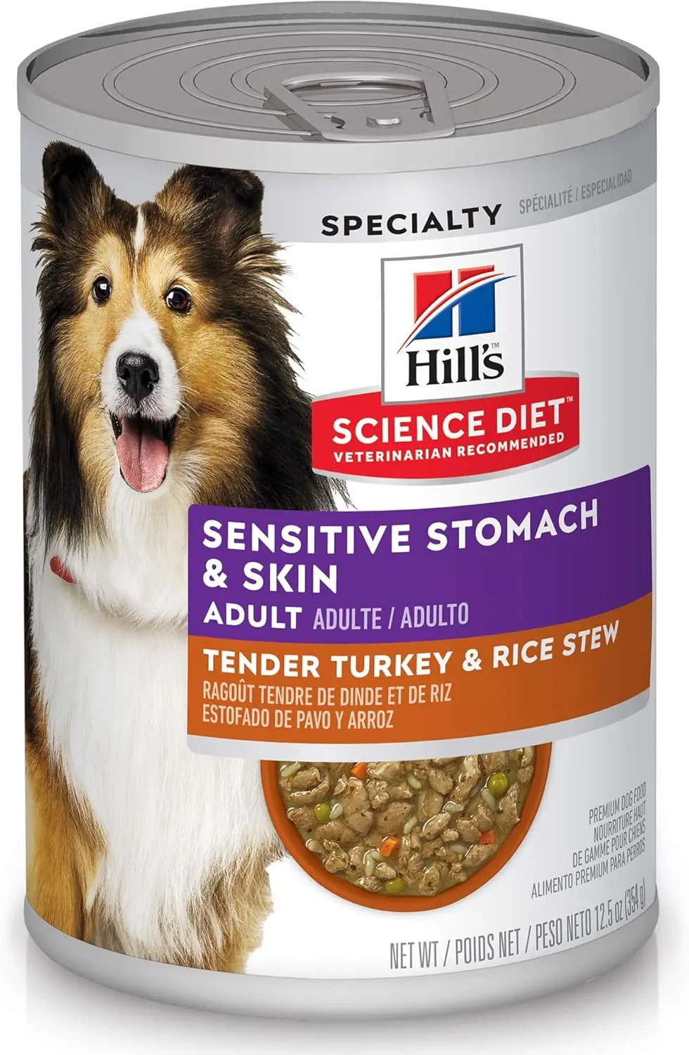

Влажный корм для собак Science Diet Adult Sensitive Stomach & Skin, с индейкой и рисом, 12,5 унций. Банки, упаковка 12 штук