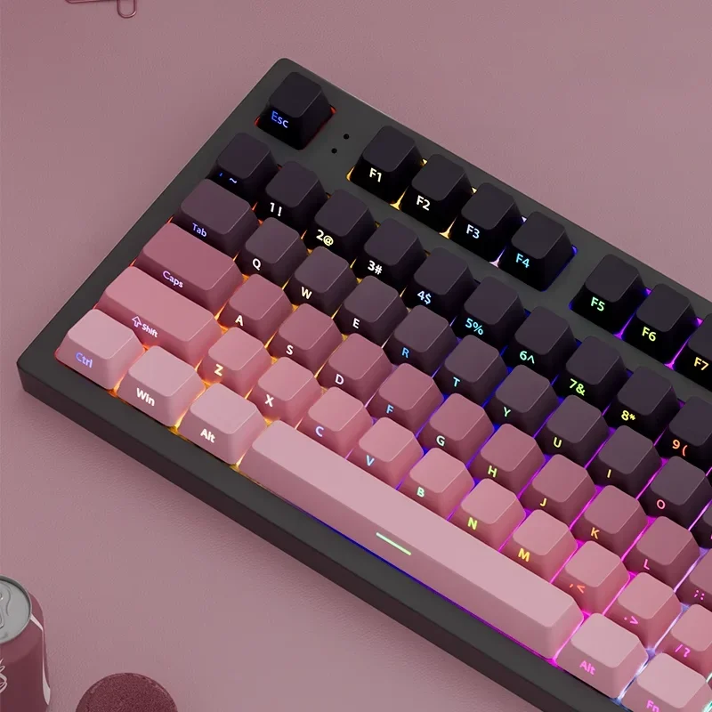 التدرج الأسود الوردي الجانب النقش كيكابس PBT مزدوجة النار Keycap ل الكرز MX التبديل الألعاب الميكانيكية لوحة المفاتيح RGB مفتاح قبعات #4