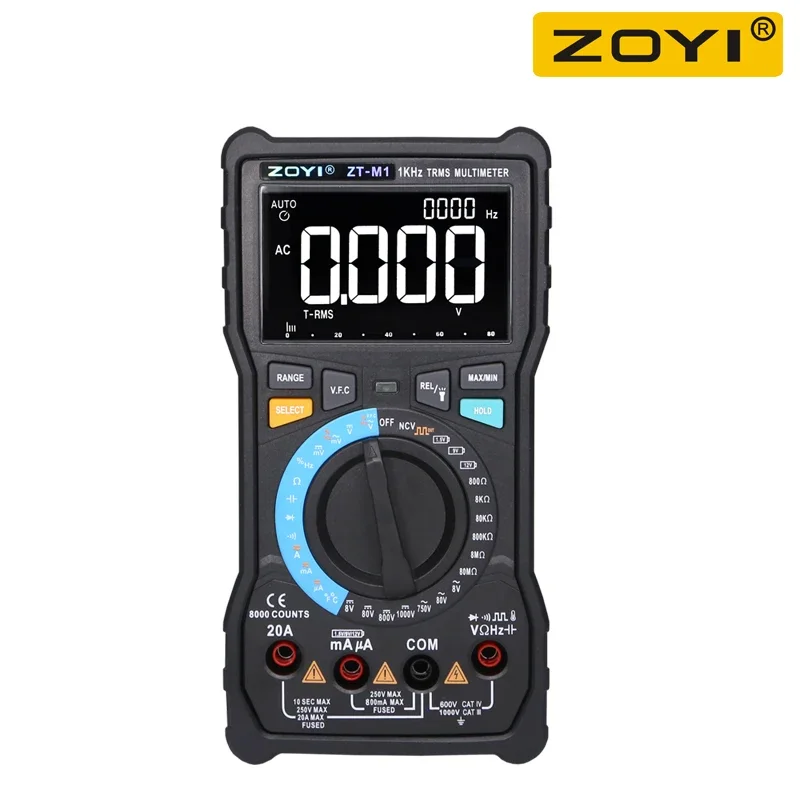 zoyi multimetro digital profissional zt m1 t rms automatico manual 8000 dc ac 20a tensao atual capacitancia testador de bateria vfc ohm 01