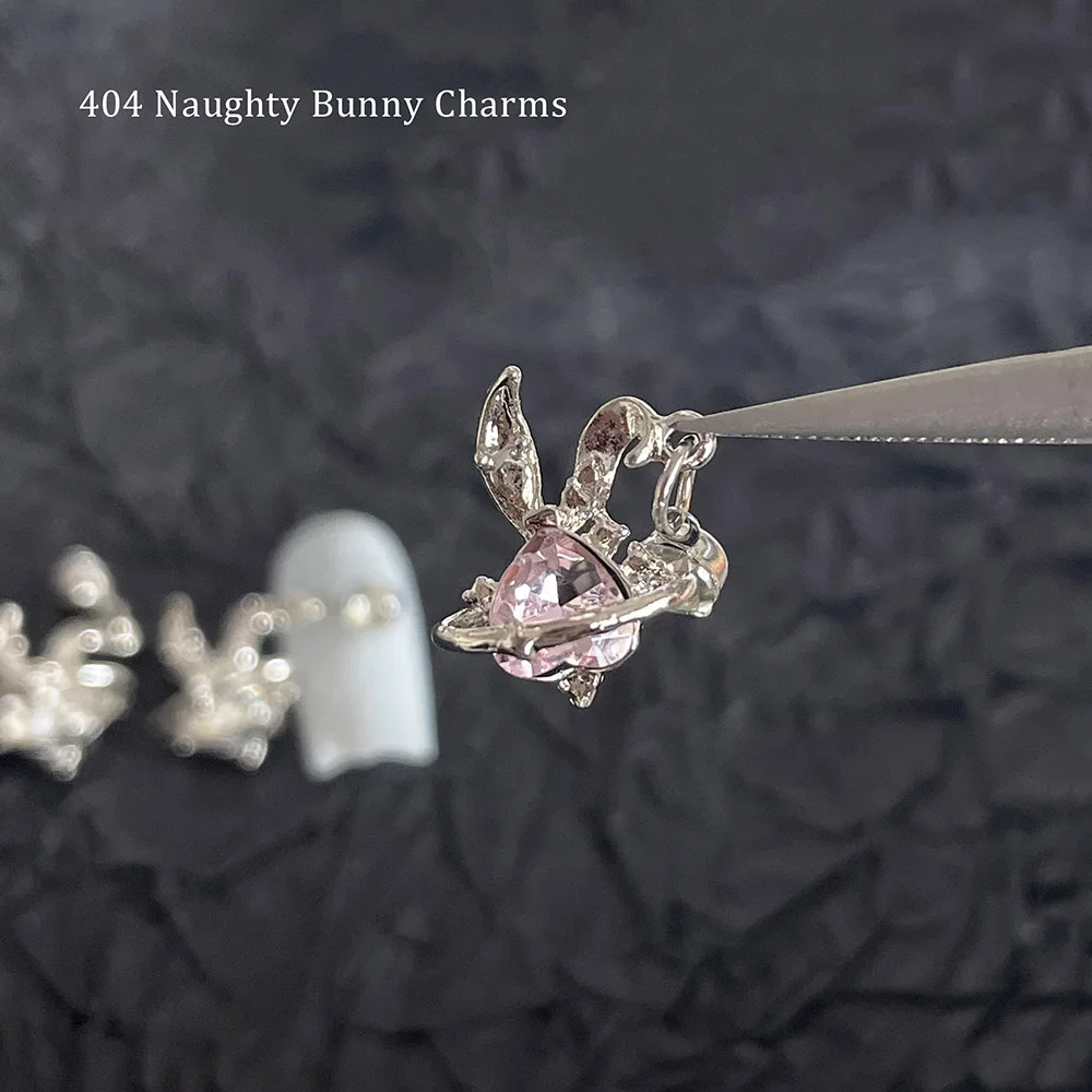 

-Naughty Bunny- Kiyomi Nail Charms Heart Rabbit Planet Chrome Silver Alloy Vintage Pop Vibe DIY Gel Polish Nail Accessory 404art