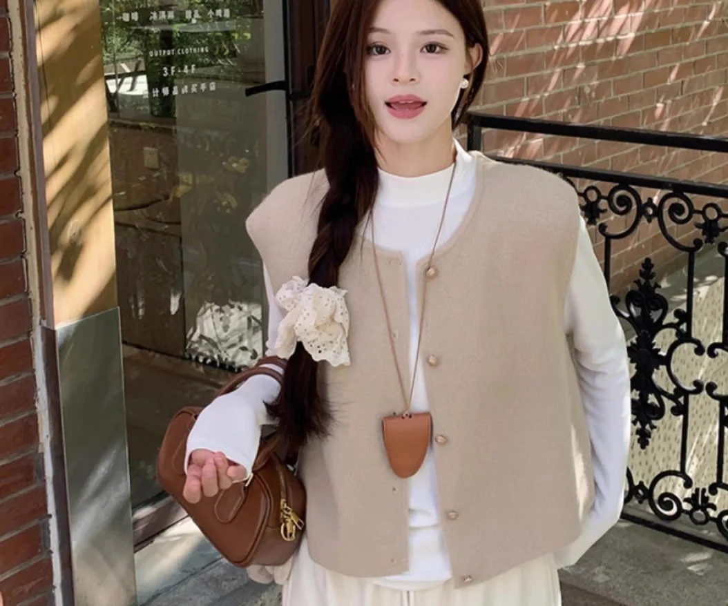 

Жилеты Жилеты Тонкий женский жилет Женский топ Весенний кашемировый жилет с планкой Эластичный удобный городской отдых Чистый без рукавов