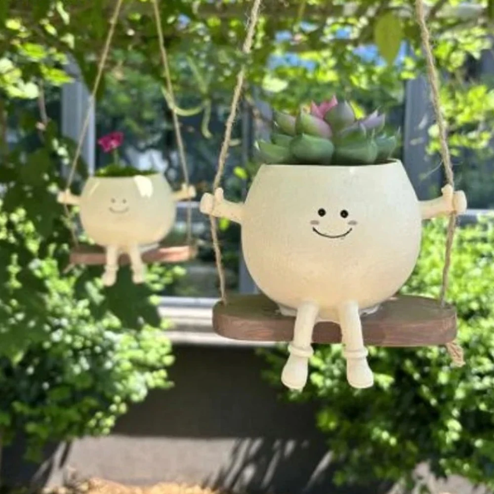 Irregular Cute Smiling Face Flowerpot Resin Flowerpot Plant Cartoon Succulent Plant Indoor and Outdoor Flowerpot Decoration