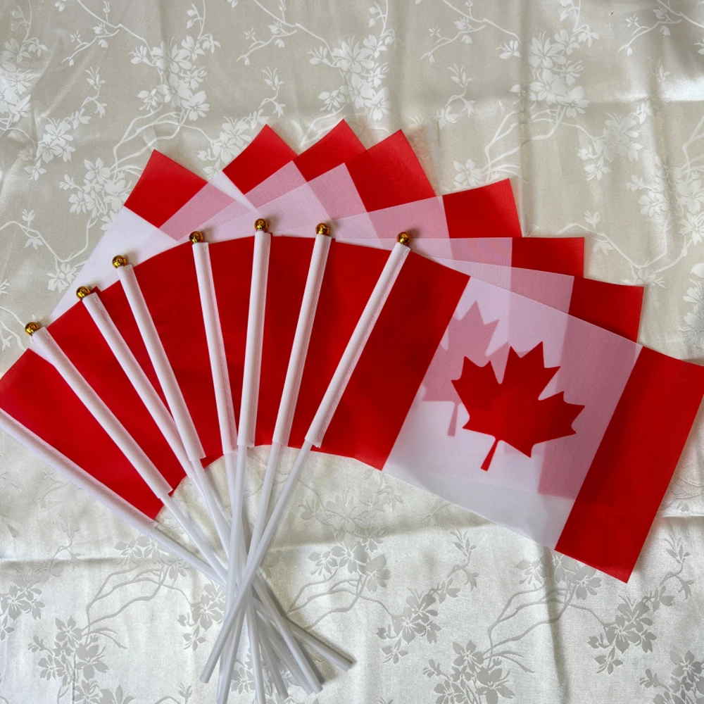 CZY 14*21cm Canada Hand Flag, CA Canada Canadian National Hand Held Small Waving Flagwith Plastic Flagpoles