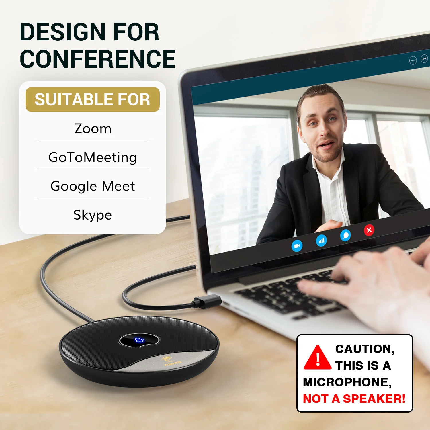 ميكروفون مؤتمر USB، 360 ° ميكروفون مكثف متعدد الاتجاهات للكمبيوتر الشخصي مع زر كتم الصوت للاجتماعات عبر الإنترنت/الفئة، ومكالمات التكبير #2