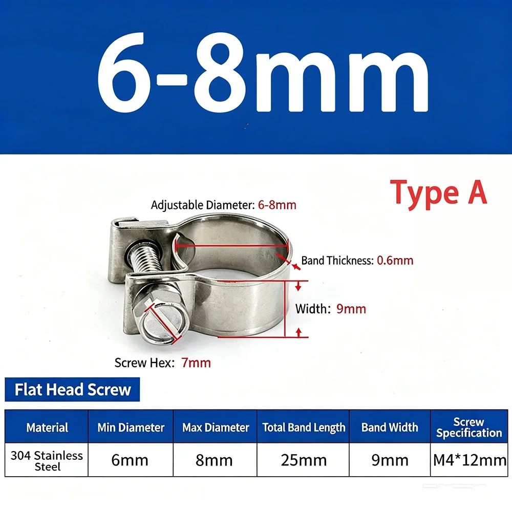 6-31mm Galvanizing/304 Stainless Steel Hose Clamp Exhaust Air Water Pipes Durable Sealing Powerful Strength Repair Welding Tools