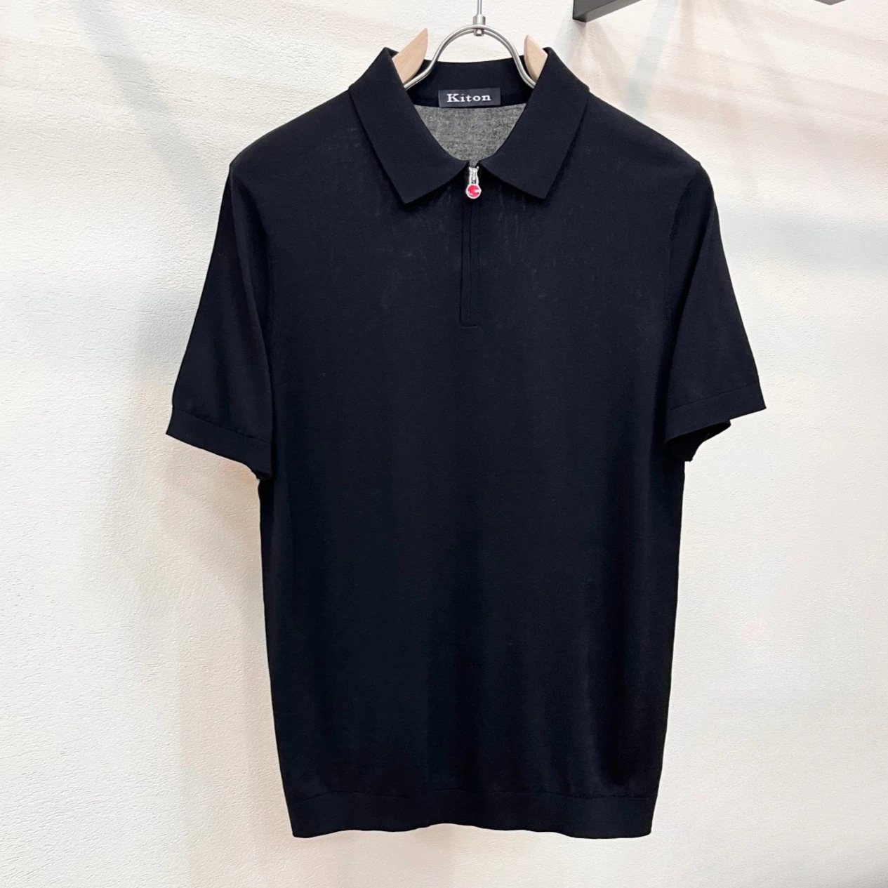 Kiton lapel lyocell knitted short-sleeved polo shirt