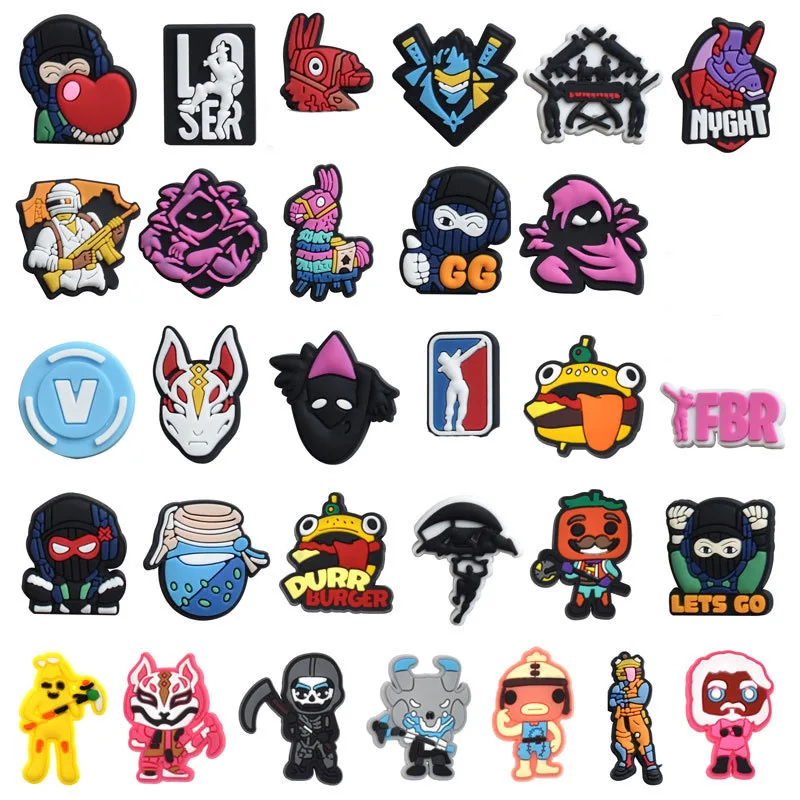 16/32pcs set Battle Royale Gamer Shoe Charms 2D PVC Game Style Detachable Clips for Crocs Clogs Sandals Decoration Accessories